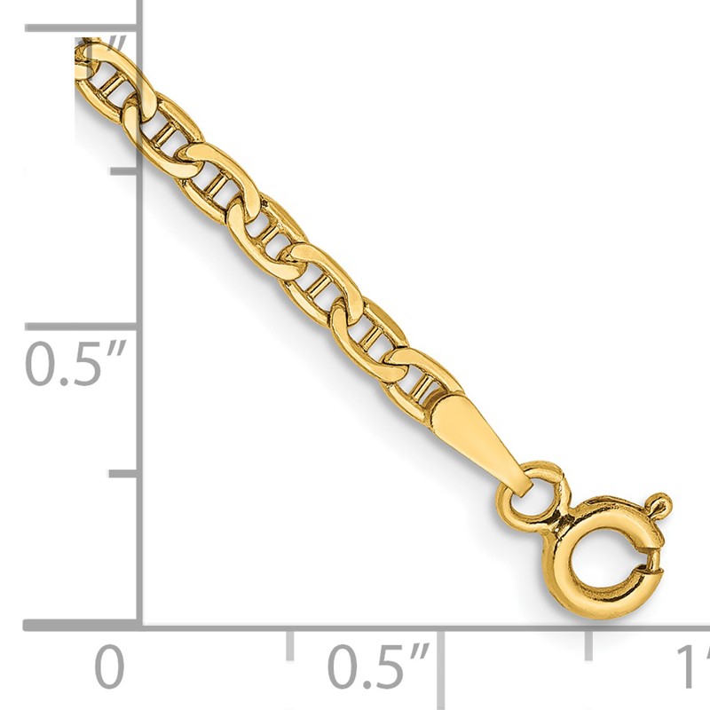 14K 9 inch 2.4mm Semi-Solid Anchor with Spring Ring Clasp Anklet