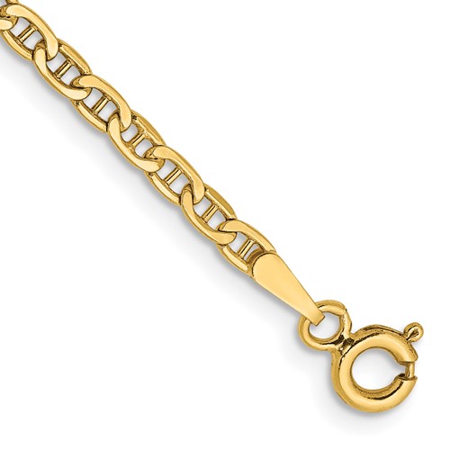 14K 9 inch 2.4mm Semi-Solid Anchor with Spring Ring Clasp Anklet