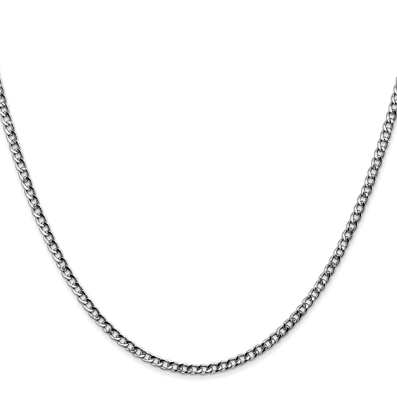 14K White Gold 16 inch 2.5mm Semi-Solid Curb with Lobster Clasp Chain