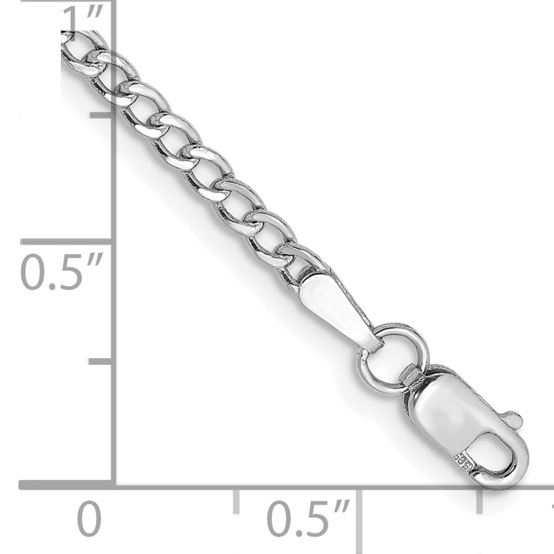 14K White Gold 9 inch 2.5mm Semi-Solid Curb with Lobster Clasp Anklet