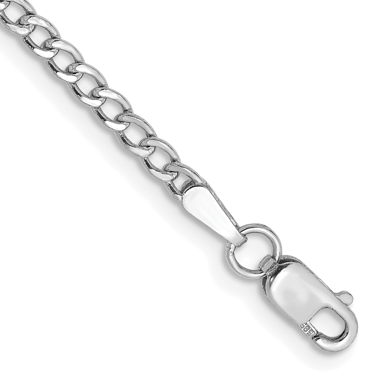 14K White Gold 10 inch 2.5mm Semi-Solid Curb with Lobster Clasp Anklet (BC123-10)