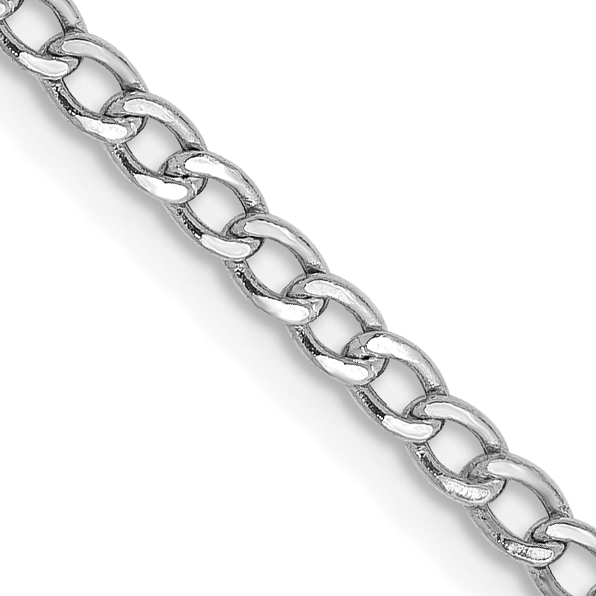 14K White Gold 26 inch 2.5mm Semi-Solid Curb with Lobster Clasp Chain (BC123-26)