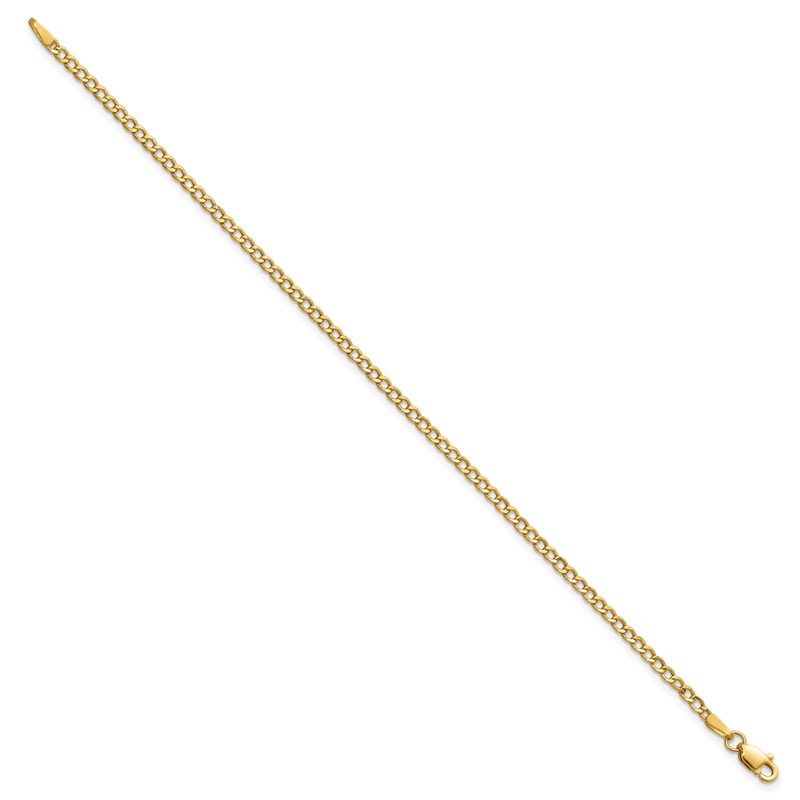 14K 7 inch 2.5mm Semi-Solid Curb with Lobster Clasp Bracelet
