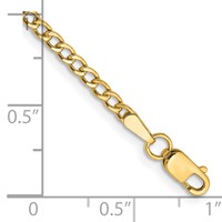 14K 2.5mm Yellow Gold Semi-Solid Curb Anklet with Lobster Clasp, 10" view 3