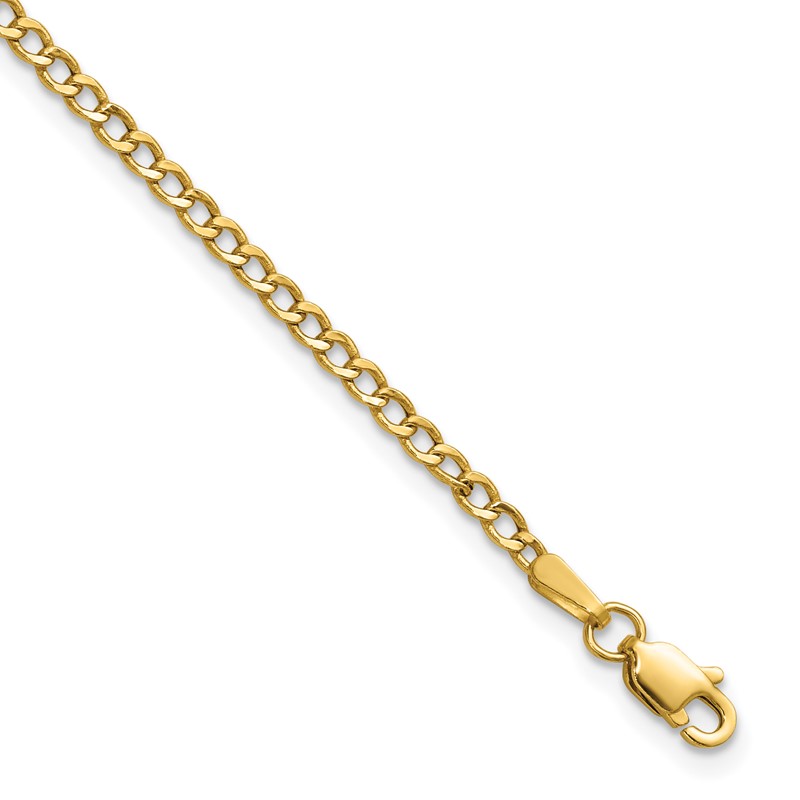 14K 7 inch 2.5mm Semi-Solid Curb with Lobster Clasp Bracelet