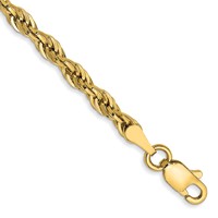14K 7 Inch 3mm Semi Solid Rope with Lobster Clasp Chain view 1