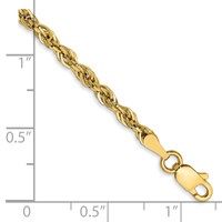 14K 2.8mm Yellow Gold Semi Solid Rope Chain with Lobster Clasp, 7" view 2