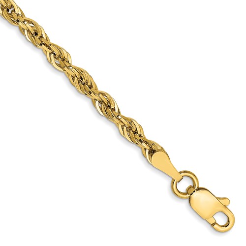 14K 2.8mm Yellow Gold Semi Solid Rope Chain with Lobster Clasp, 7"