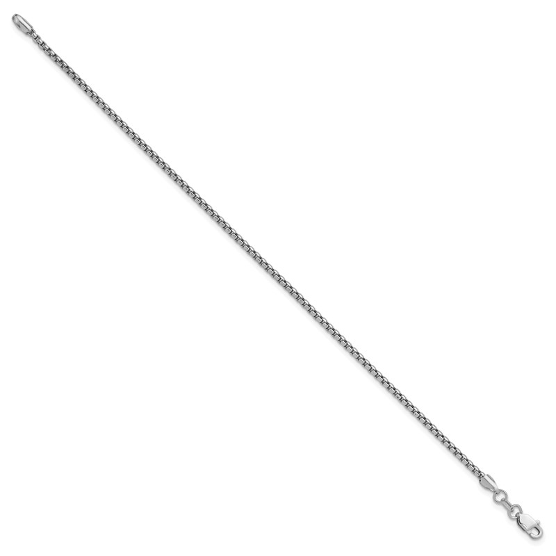 14K White Gold 7 inch 1.75mm Semi-Solid Round Box with Lobster Clasp Bracelet