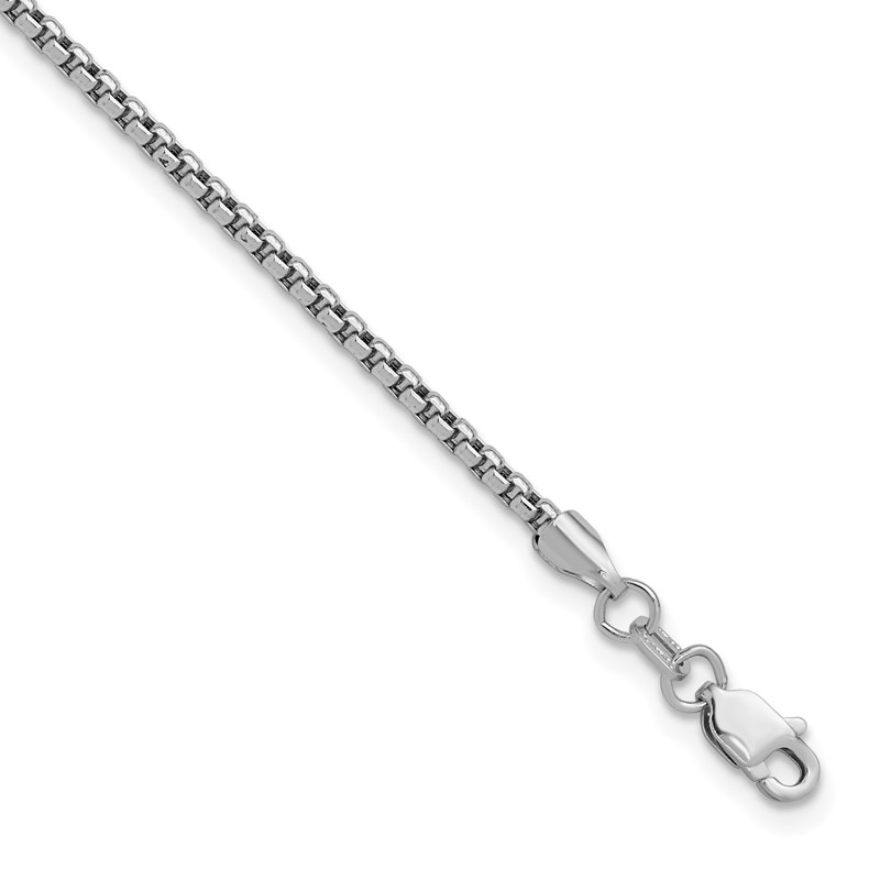 14K White Gold 7 inch 1.75mm Semi-Solid Round Box with Lobster Clasp Bracelet