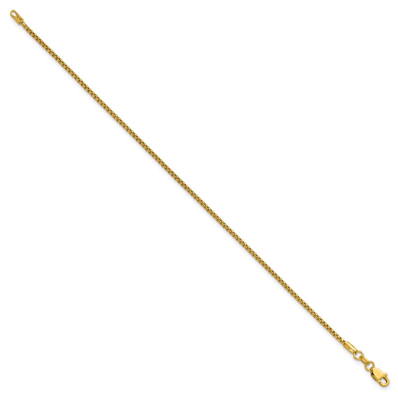 14K 8 inch 1.5mm Semi-Solid Round Box with Lobster Clasp Bracelet