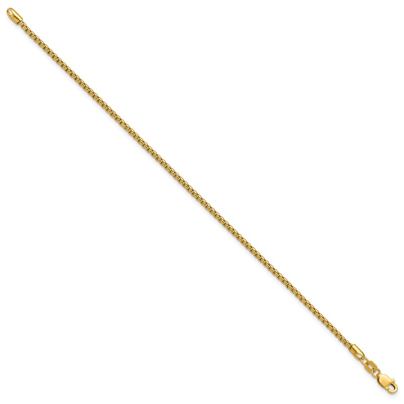 14K 8 inch 1.75mm Semi-Solid Round Box with Lobster Clasp Bracelet