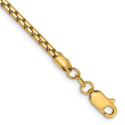 14K 7 inch 2.45mm Semi-Solid Round Box with Lobster Clasp Bracelet