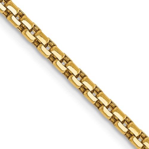 14K 2.45mm Yellow Gold Semi-Solid Round Box Chain with Lobster Clasp, 18"