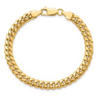 14K 6mm Yellow Gold Semi-Solid Miami Cuban Bracelet with Lobster Clasp - 7in view 3
