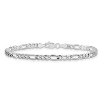 14K White Gold 3.5mm Semi-Solid Figaro Bracelet with Lobster Clasp, 7" view 3