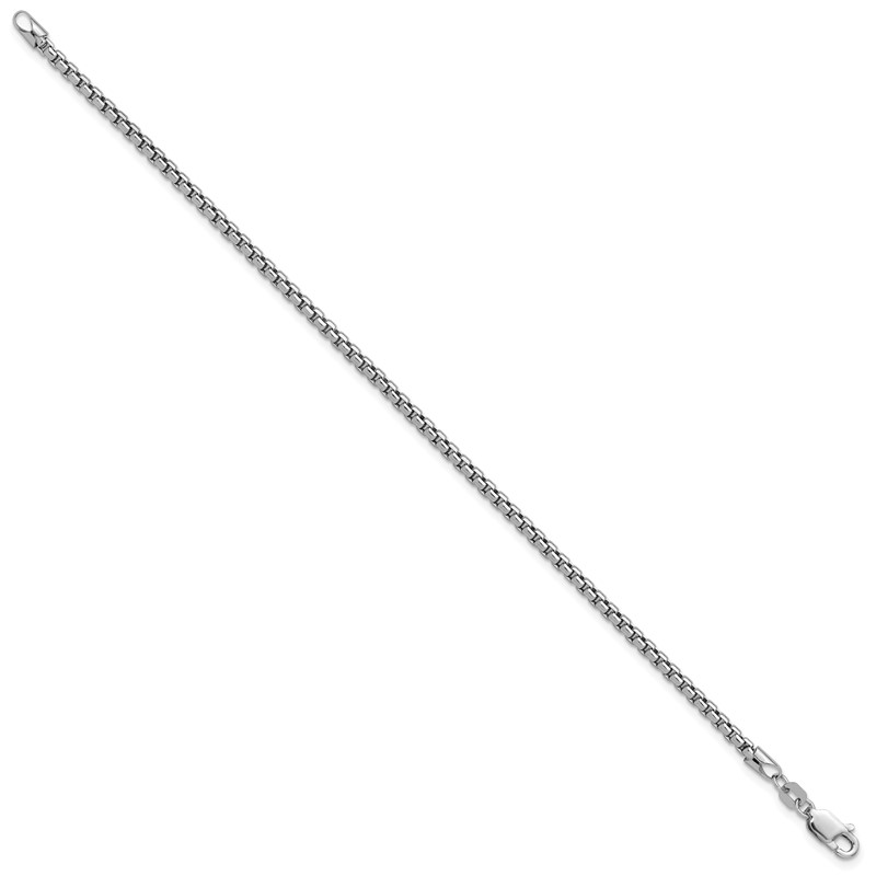 14K White Gold 8 inch 2.45mm Semi-Solid Round Box with Lobster Clasp Bracelet