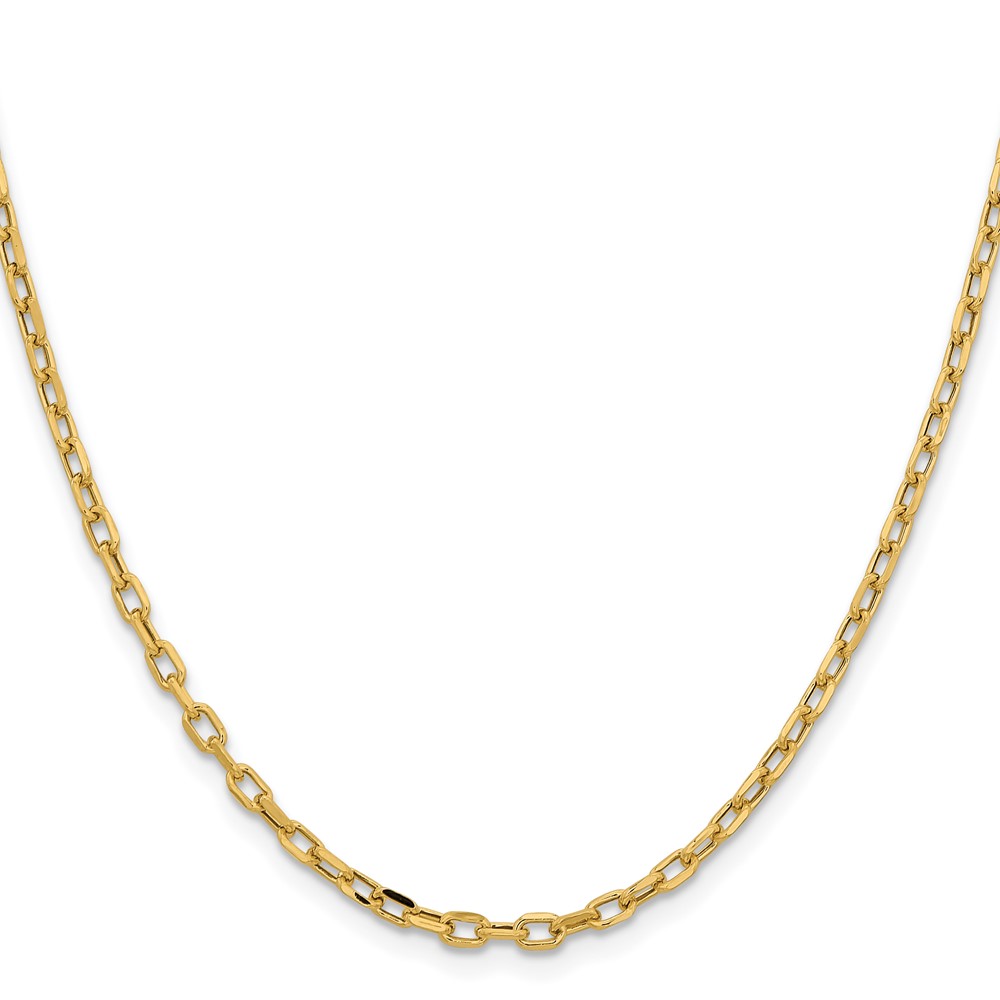 14K Yellow Gold 24 inch 3mm Semi-Solid Diamond-cut Open Link Cable with Lobster Clasp Chain (BC189-24)