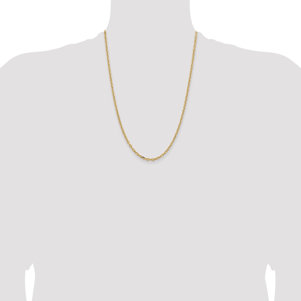 14K Yellow Gold 24 inch 3mm Semi-Solid Diamond-cut Open Link Cable with Lobster Clasp Chain (BC189-24)