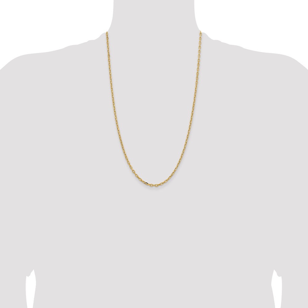 14K Yellow Gold 26 inch 3mm Semi-Solid Diamond-cut Open Link Cable with Lobster Clasp Chain (BC189-26)