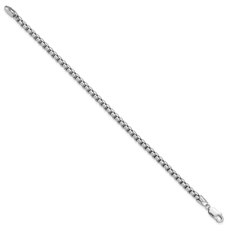 14K White Gold 7 inch 3.6mm Semi-Solid Round Box with Lobster Clasp Bracelet