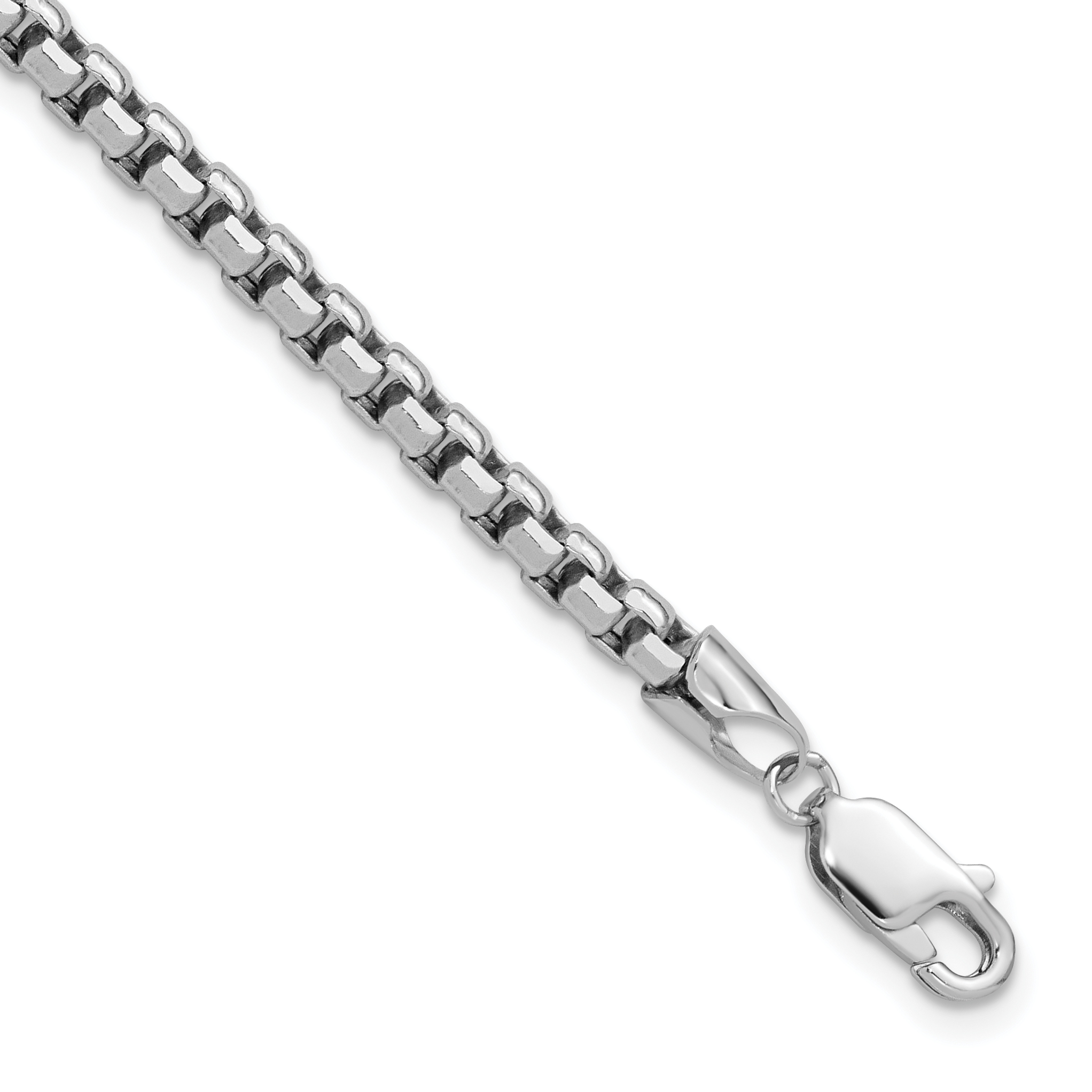 14K White Gold 8 inch 3.6mm Semi-Solid Round Box with Lobster Clasp Bracelet (BC191-8)