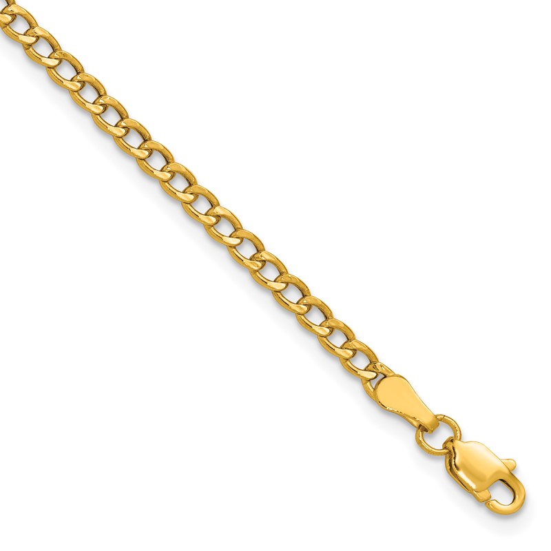 14K 9 inch 2.85mm Semi-Solid Curb with Lobster Clasp Anklet