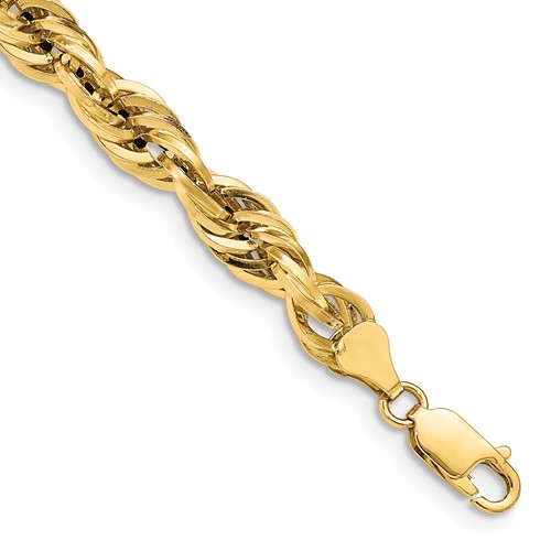 14K 8 inch 7mm Semi Solid Rope with Lobster Clasp Chain