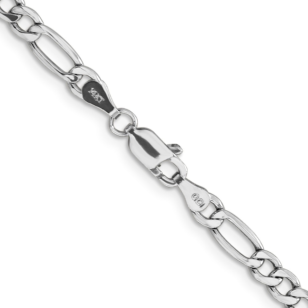 14K White Gold 24 inch 4.4mm Semi-Solid Figaro with Lobster Clasp Chain (BC91-24)