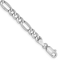 14K White Gold 8 Inch 4.4mm Semi-Solid Figaro with Lobster Clasp Bracelet view 1
