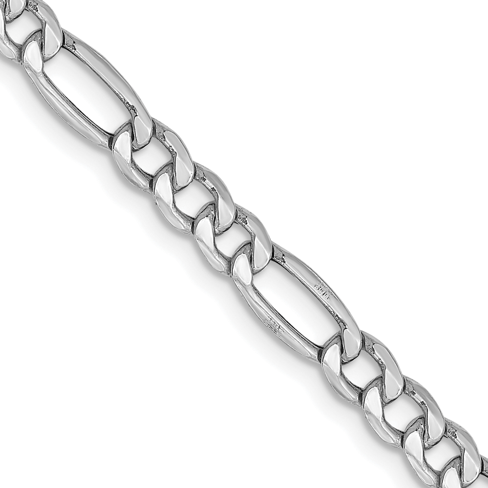 14K White Gold 24 inch 4.4mm Semi-Solid Figaro with Lobster Clasp Chain (BC91-24)