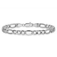 14K White Gold 5.75mm Semi-Solid Figaro Bracelet with Lobster Clasp - 7in view 4