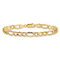 14K 5.75mm Yellow Gold Semi-Solid Figaro Bracelet with Lobster Clasp, 7" view 3