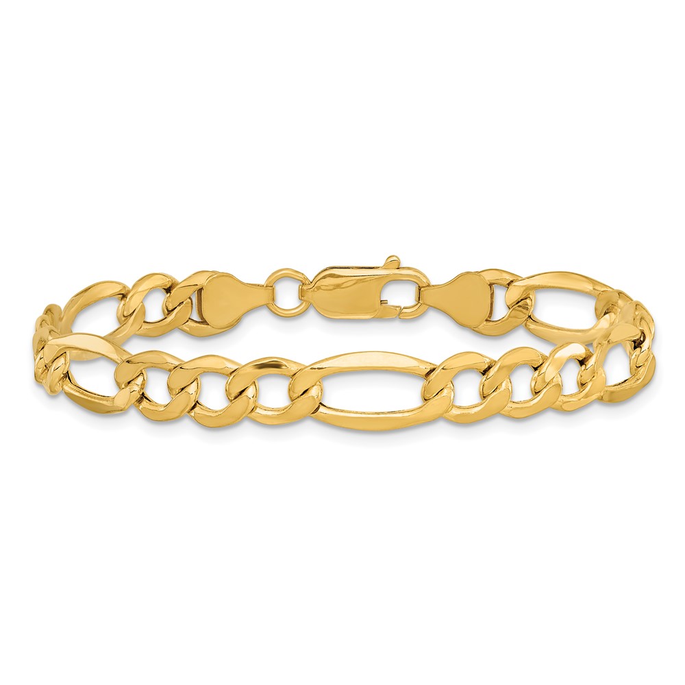 14K 7 inch 7.3mm Semi-Solid Figaro with Lobster Clasp Bracelet (BC97-7)
