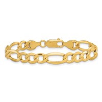 14K 7.3mm Yellow Gold Semi-Solid Figaro Bracelet with Lobster Clasp - 7in view 3