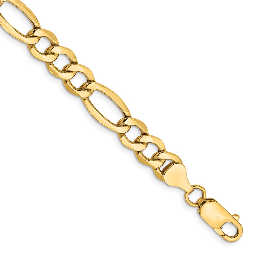 14K 9 inch 7.3mm Semi-Solid Figaro with Lobster Clasp Chain (BC97-9)