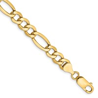 14K 7.3mm Yellow Gold Semi-Solid Figaro Bracelet with Lobster Clasp - 7in view 1