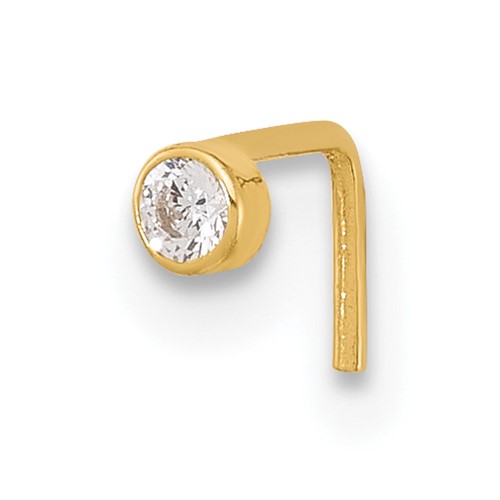 14K Yellow Gold 22 Gauge 2.5mm Round CZ Nose Stud