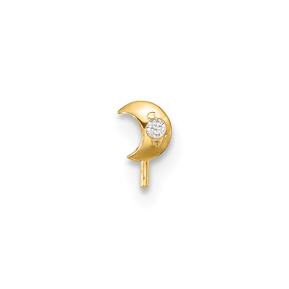 14k 23 Gauge CZ Moon Nose Stud (BD101)