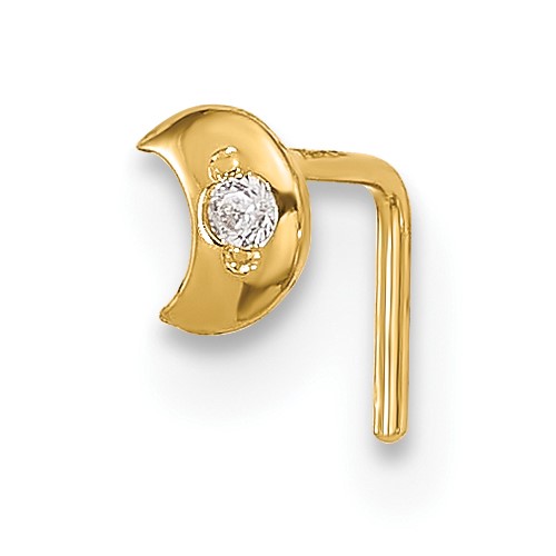 14K Yellow Gold 23 Gauge CZ Moon Nose Stud