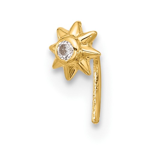 14K Yellow Gold 23 Gauge CZ Sun Nose Stud