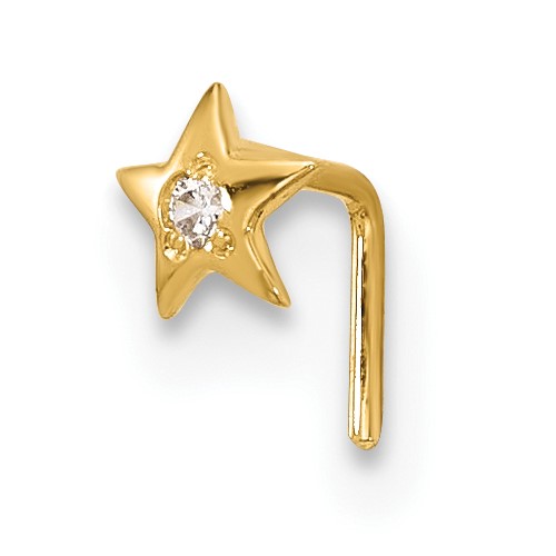 14K Yellow Gold 23 Gauge CZ Star Nose Stud