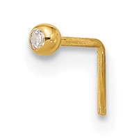 14K Yellow Gold 23 Gauge 2.2mm Round CZ Nose Stud view 1