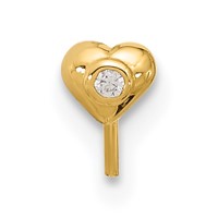14K Yellow Gold 22 Gauge CZ Heart Nose Stud view 3