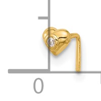 14K Yellow Gold 22 Gauge CZ Heart Nose Stud view 4