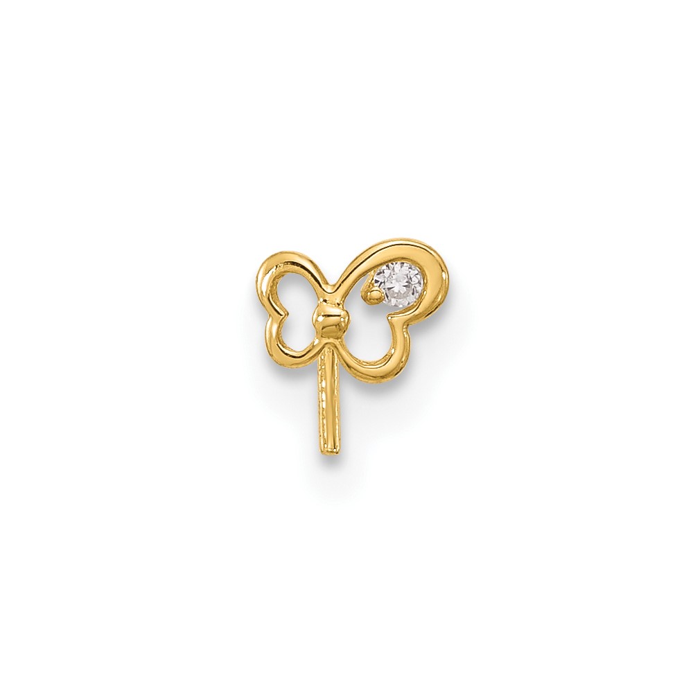 14k 23 Gauge CZ Butterfly Nose Stud (BD110)