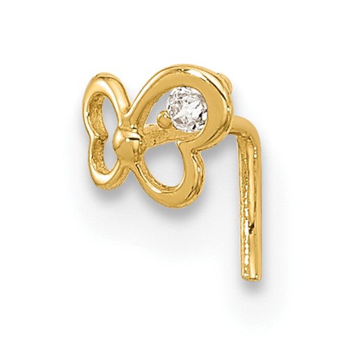 14K Yellow Gold 23 Gauge CZ Butterfly Nose Stud
