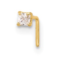 14K Yellow Gold 22 Gauge 2.5mm Square CZ Nose Stud view 1