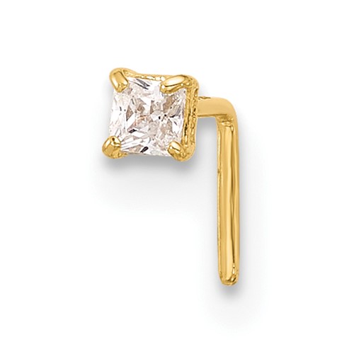 14K Yellow Gold 22 Gauge 2.5mm Square CZ Nose Stud