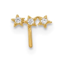 14K Yellow Gold 22 Gauge CZ 3-Star Nose Stud view 3